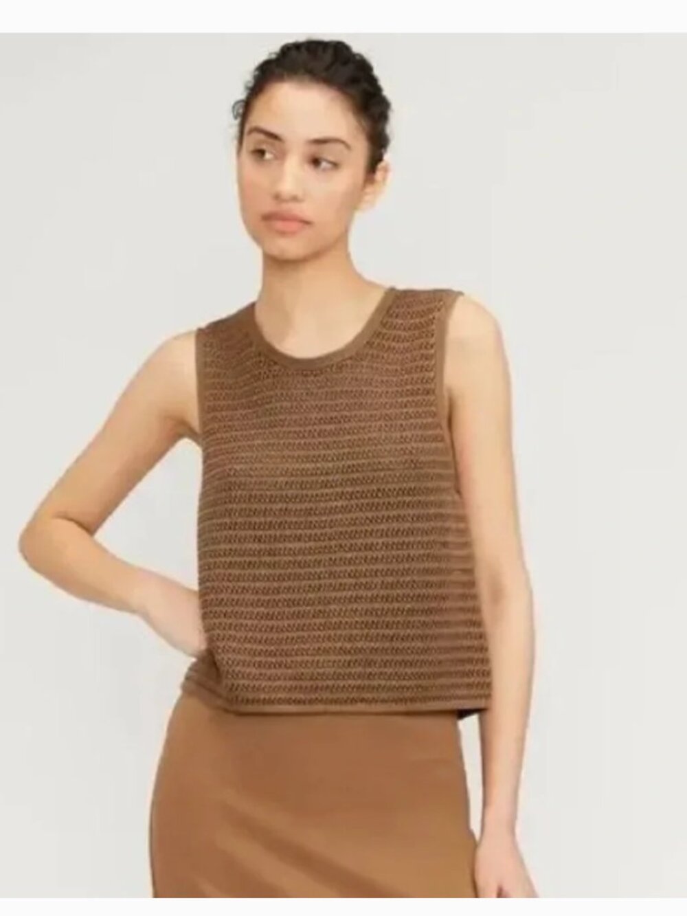 Everlane the Crochet Knit Cami in Toasted Coconut Sleeveless Sweater Top Medium